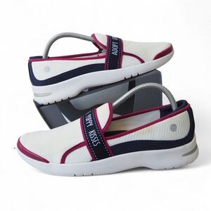 BZees Attraction "Adopt Love Puppy Kisses" Slip-on Loafers White Blue Women's 10